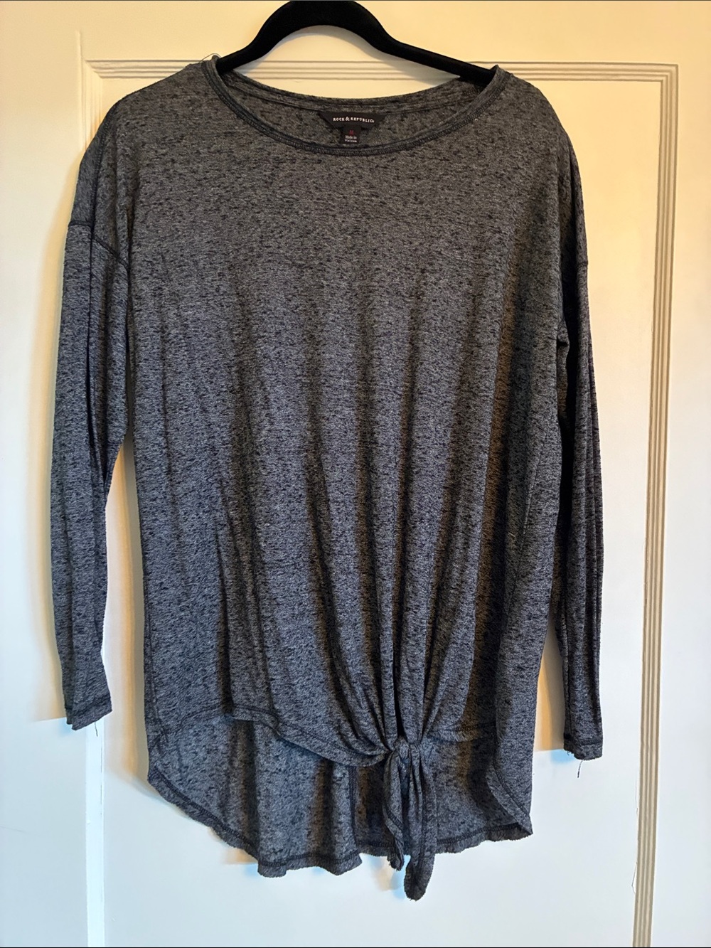 Rock & Republic Heather Gray Long Sleeve Tie-Front Top